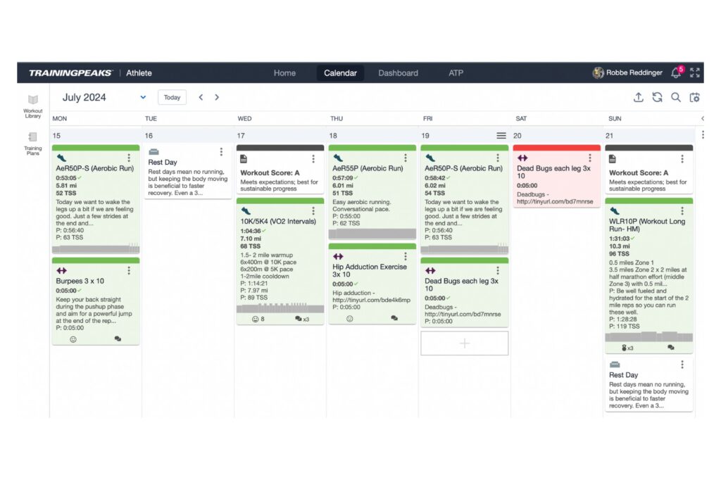 trainingpeaks - calendar