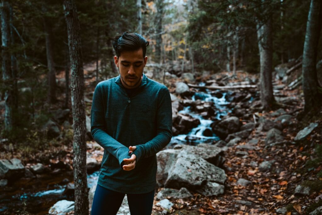 Brandon wearing the Iffley Road fall half-zip