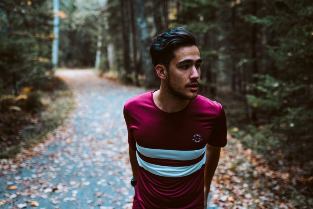 Brandon wearing the Iffley Road fall t-shirt