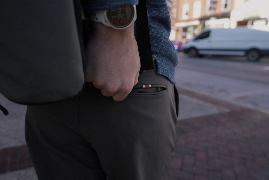 tracksmith rapid transit pant back pocket