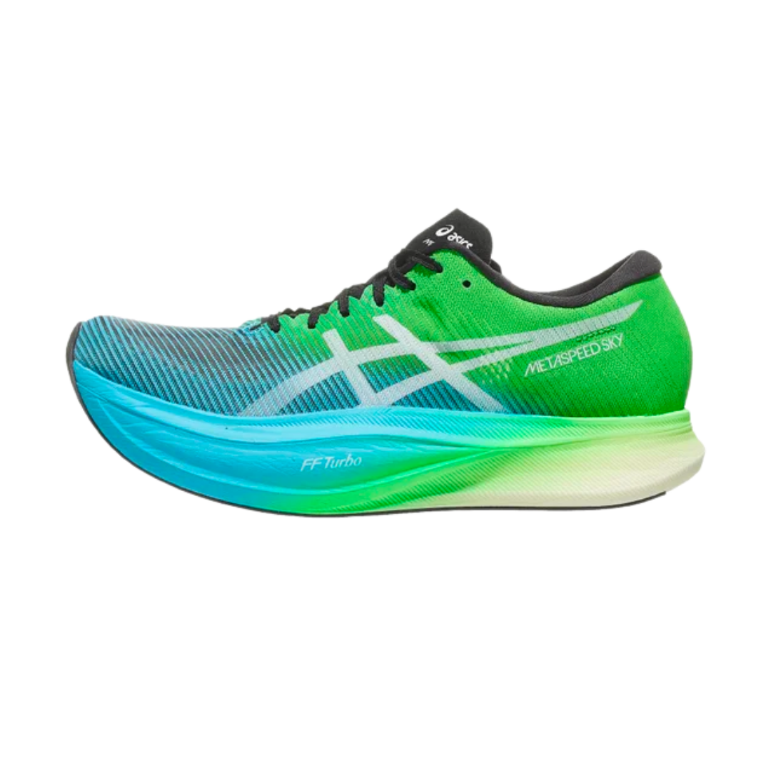 green asics running shoe shop photo