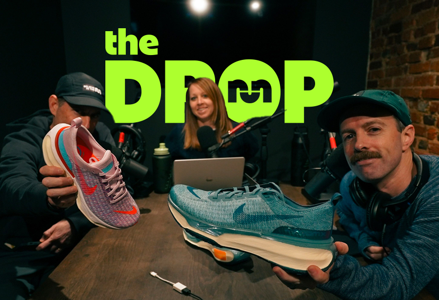 photo of three people in a podcast studio holding the nike invincible 3