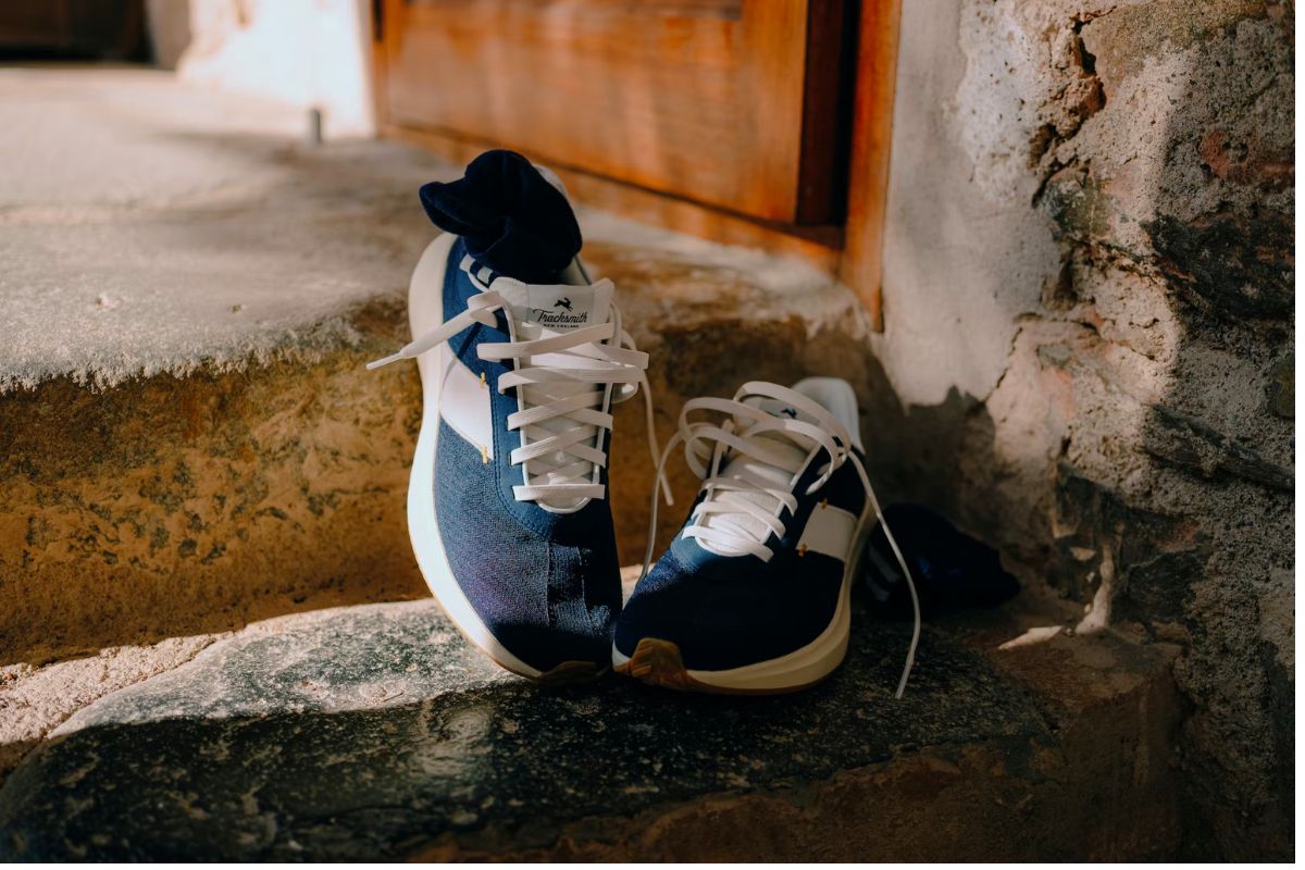 blue running shoe tracksmith eliot runner