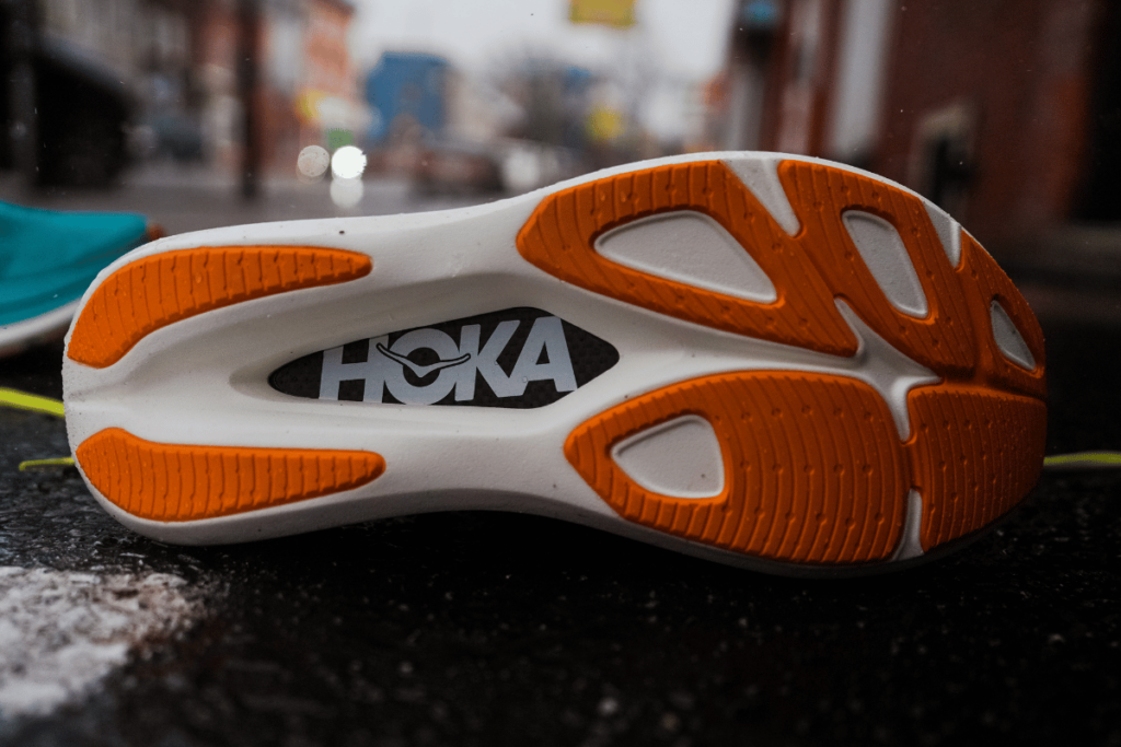 outsole of the hoka carbon x 2 on a sidewalk