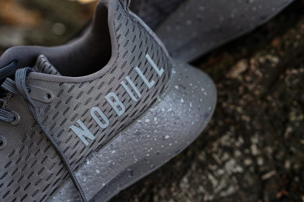 grey nobull shoes heel section with nobull lettering