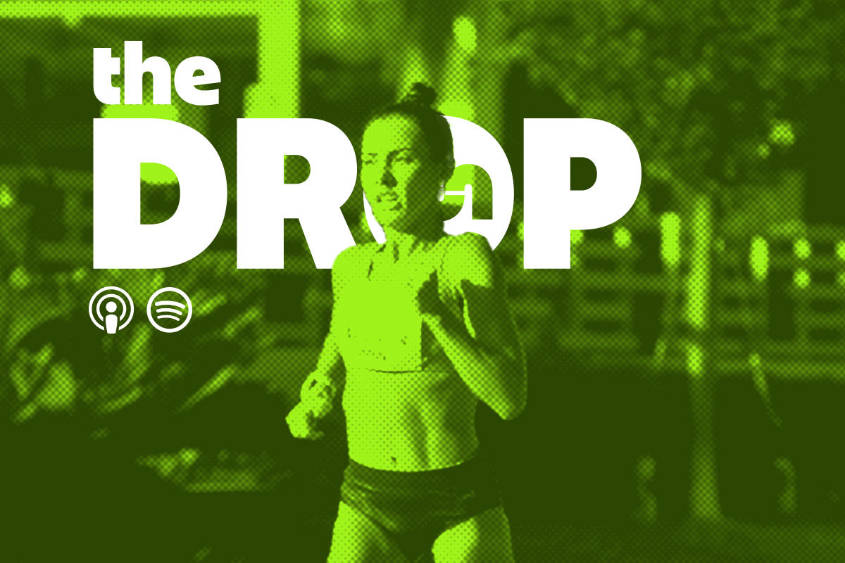 cover photo of woman running for the drop running podcast