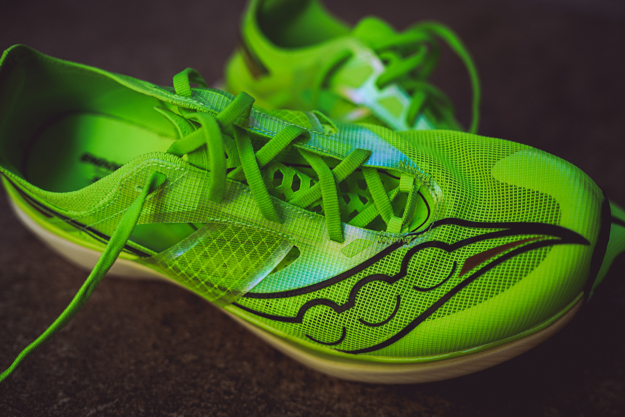 green saucony racing shoe
