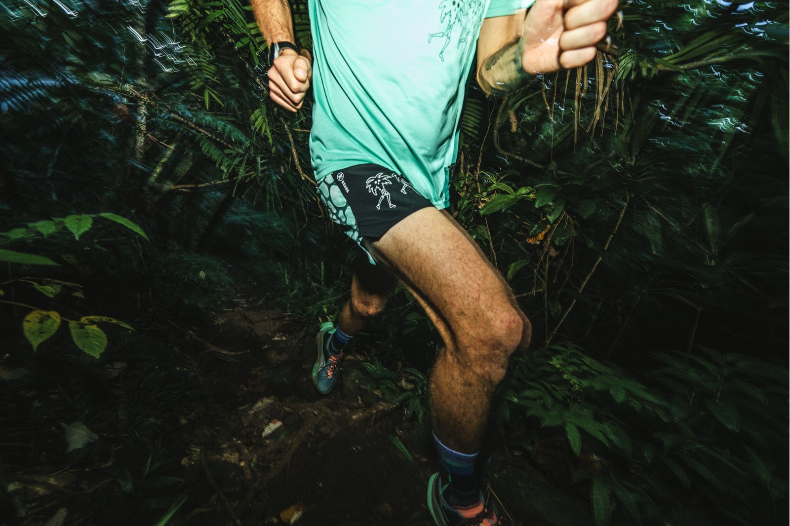 running shorts in the jungle at night