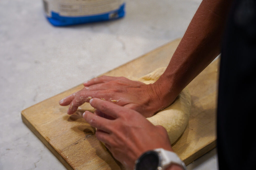 kneading bagel dough