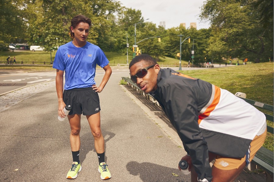 two runners taking a break in central park