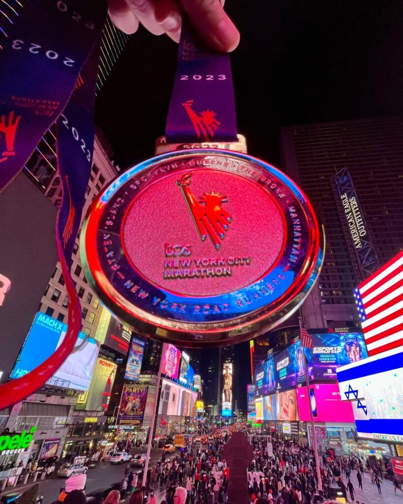 nyc marathon - medal times square